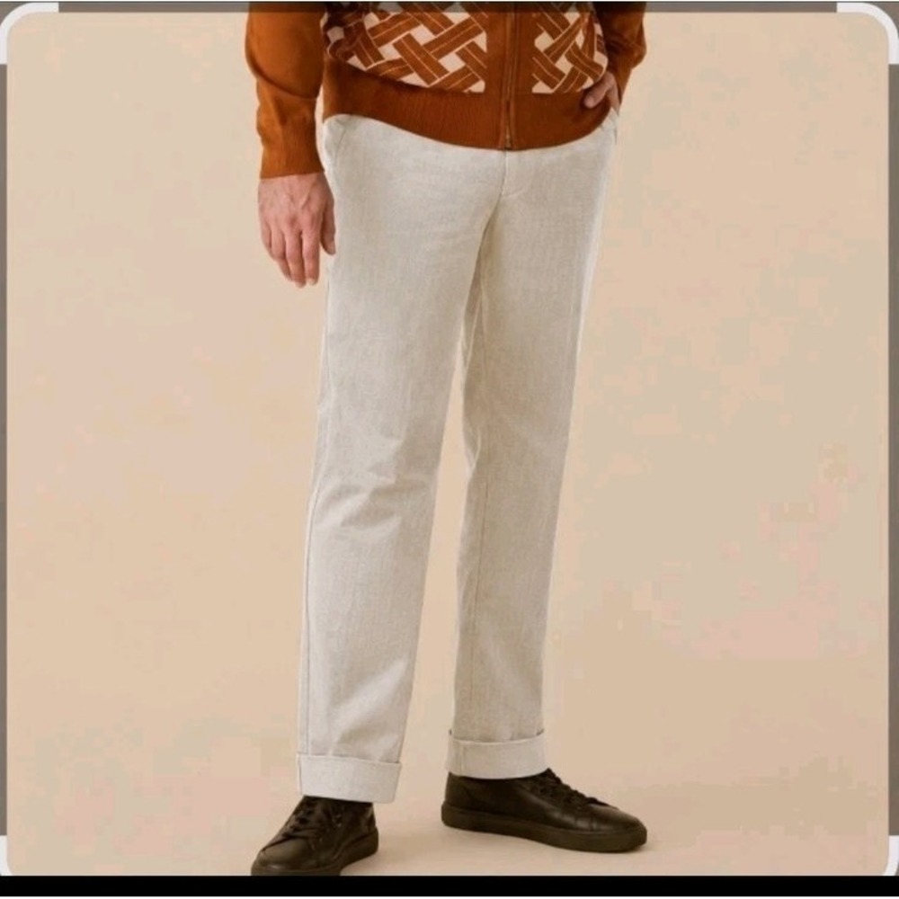 Inserch Cream Corduroy Pants Flat Front Cuff 38 X 32‎ Preppy Old Money Professor
